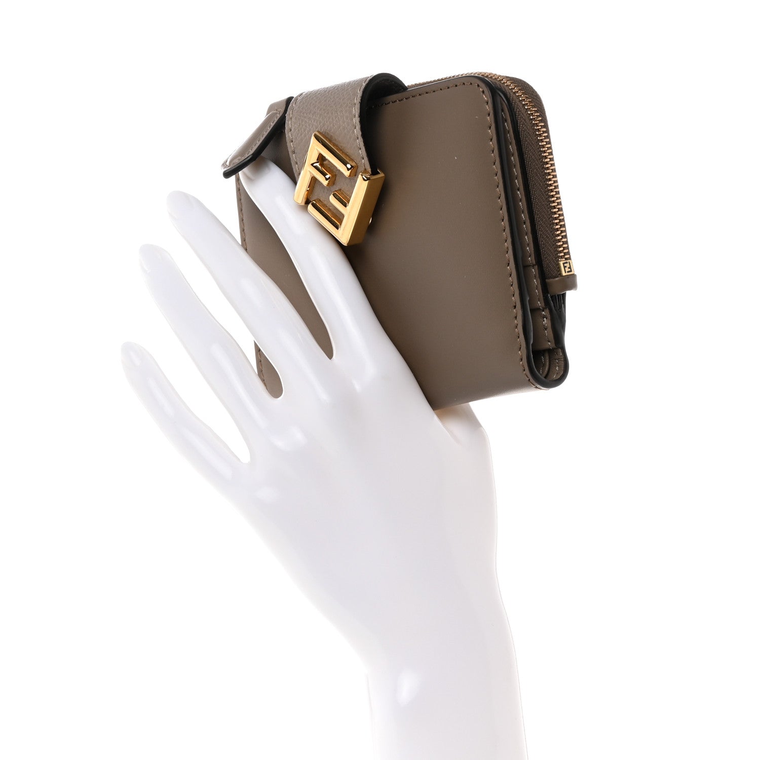 Fendi Vitello King Cruise FF Diamonds Compact Wallet Tartufo Tortora 2 of 10