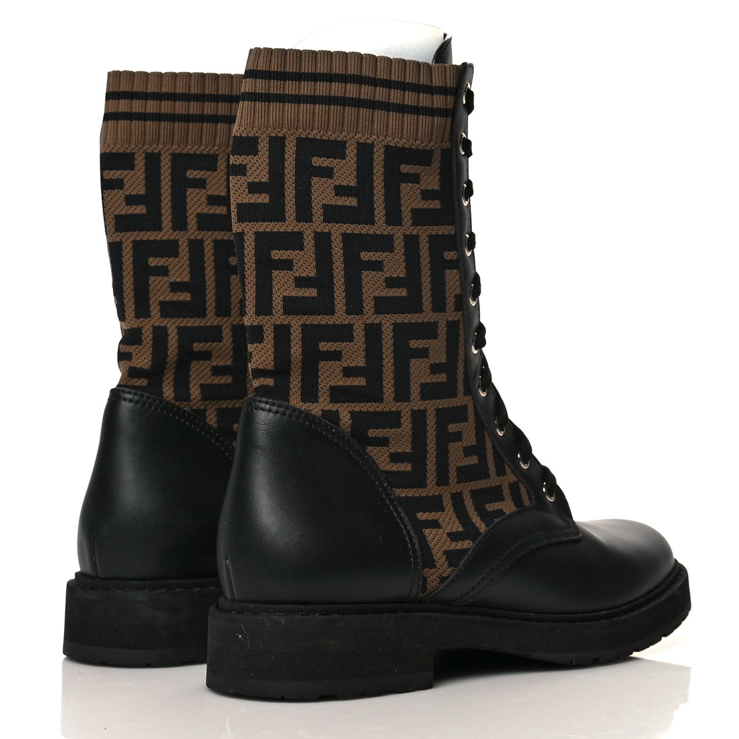 Calfskin Stretch Fabric FF Rockoko Biker Boots 41 Black Tobacco