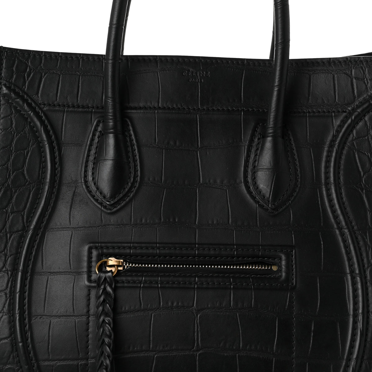 Crocodile Embossed Calfskin Medium Phantom Luggage Black