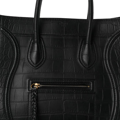 Celine Crocodile Embossed Calfskin Medium Phantom Luggage Black 6 of 8