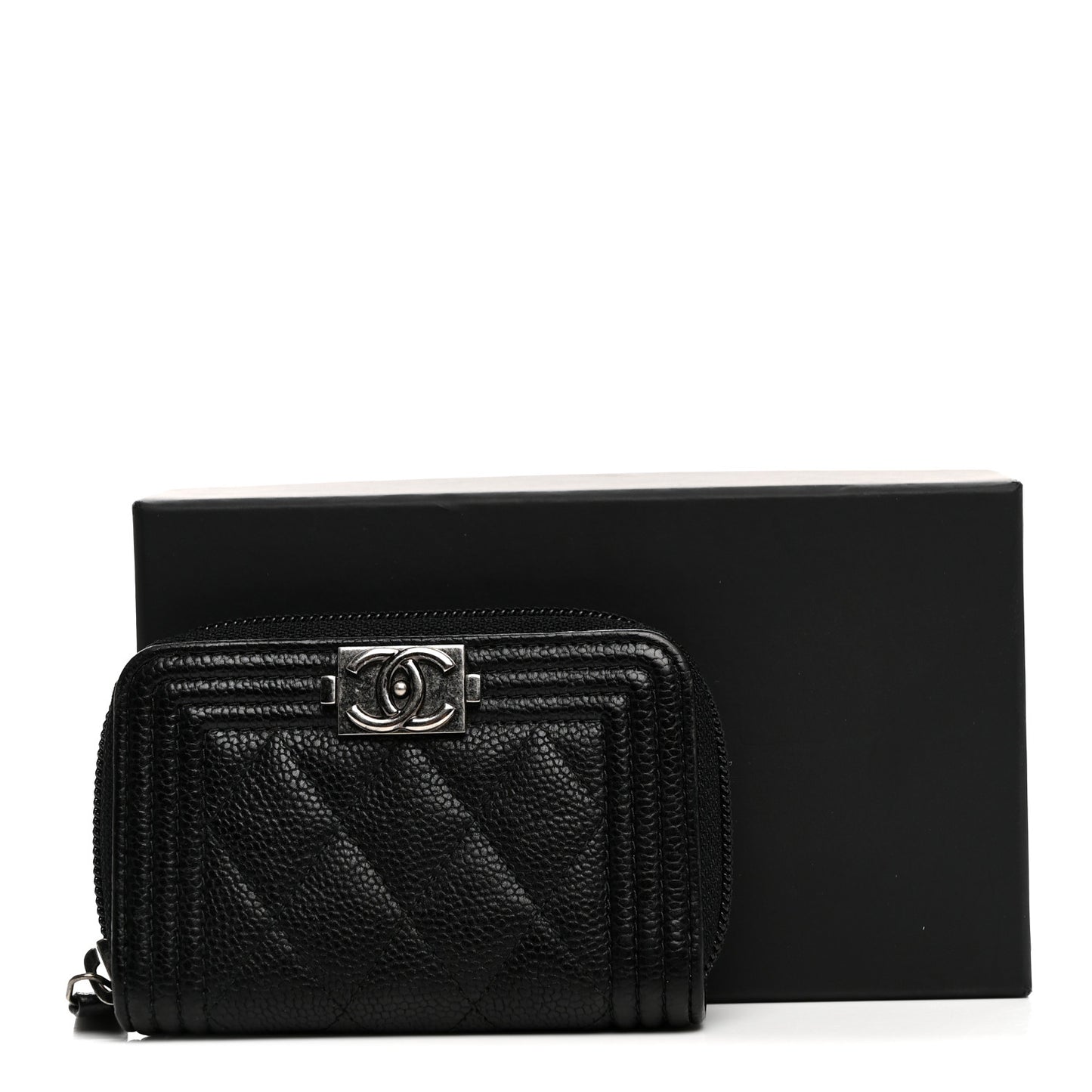 Caviar Quilted Boy Zip Around Coin Purse Wallet Black