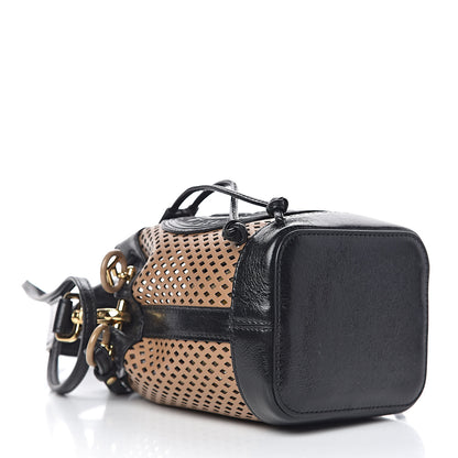 Fendi Vitello Liberty Glossy Lambskin F is Fendi Perforated Mini Mon Tresor Bucket Bag Sand Mimosa Black 4 of 10