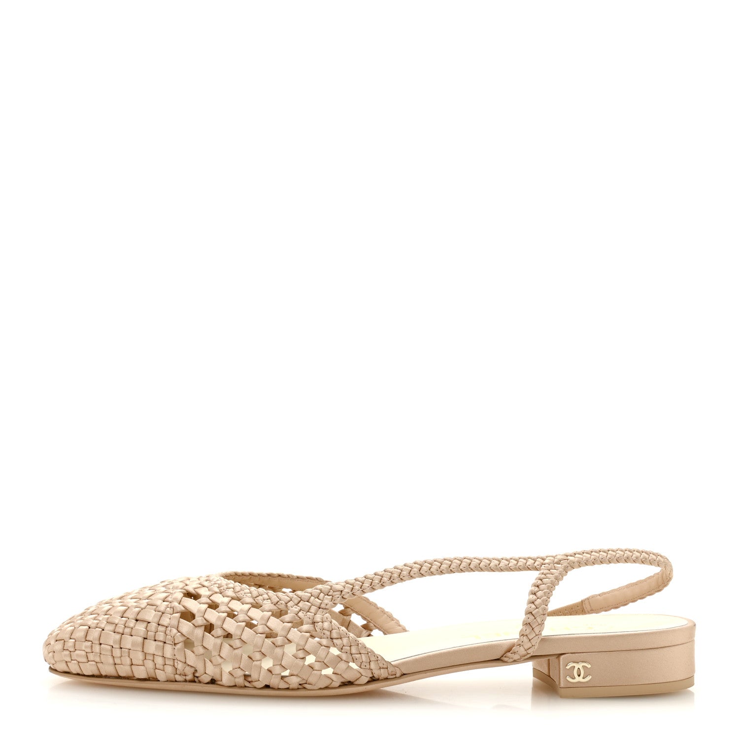 Chanel Satin Braided Slingback Flats 40.5 Beige 1 of 10