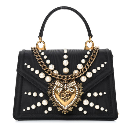 Dolce & Gabbana Moire Pearl Embellished Small Devotion Top Handle Bag Black 1 of 8