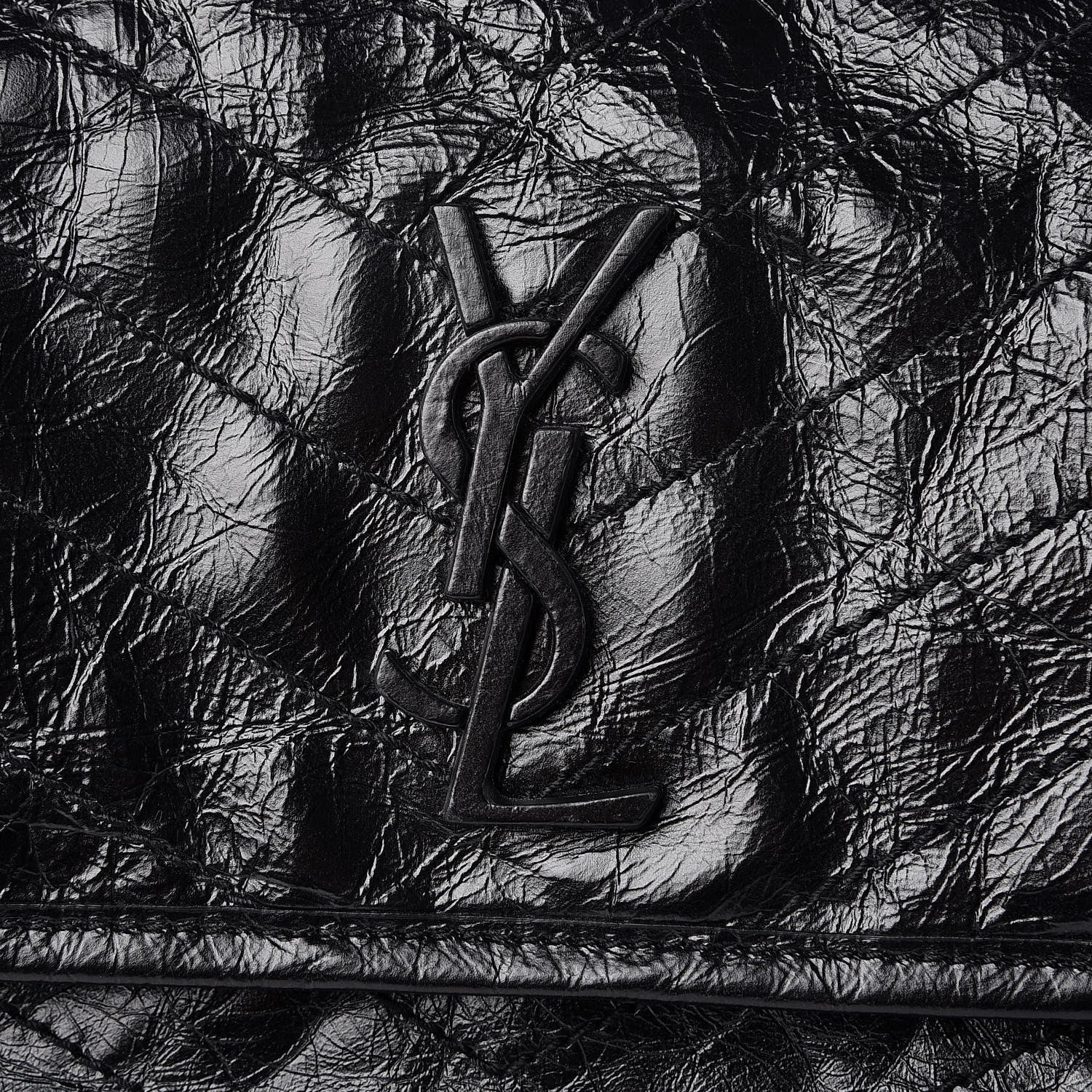Saint Laurent Crinkled Calfskin Matelasse Monogram Medium Niki Chain Satchel Black 8 of 10