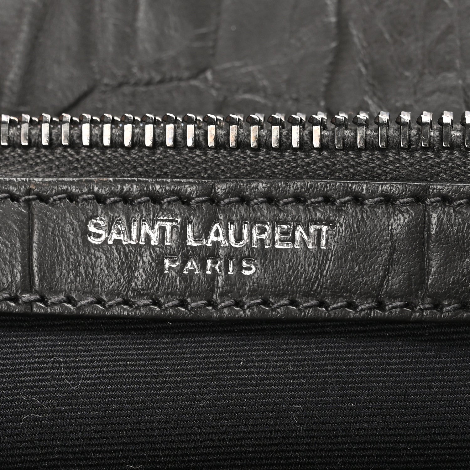 Saint Laurent Calfskin Crocodile Embossed Medium West Hollywood Monogram Fold-Over Grey 6 of 11