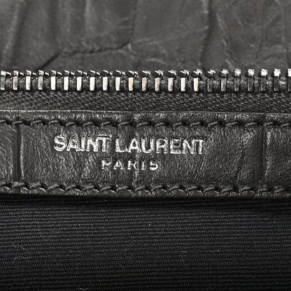 Saint Laurent Calfskin Crocodile Embossed Medium West Hollywood Monogram Fold-Over Grey 6 of 11