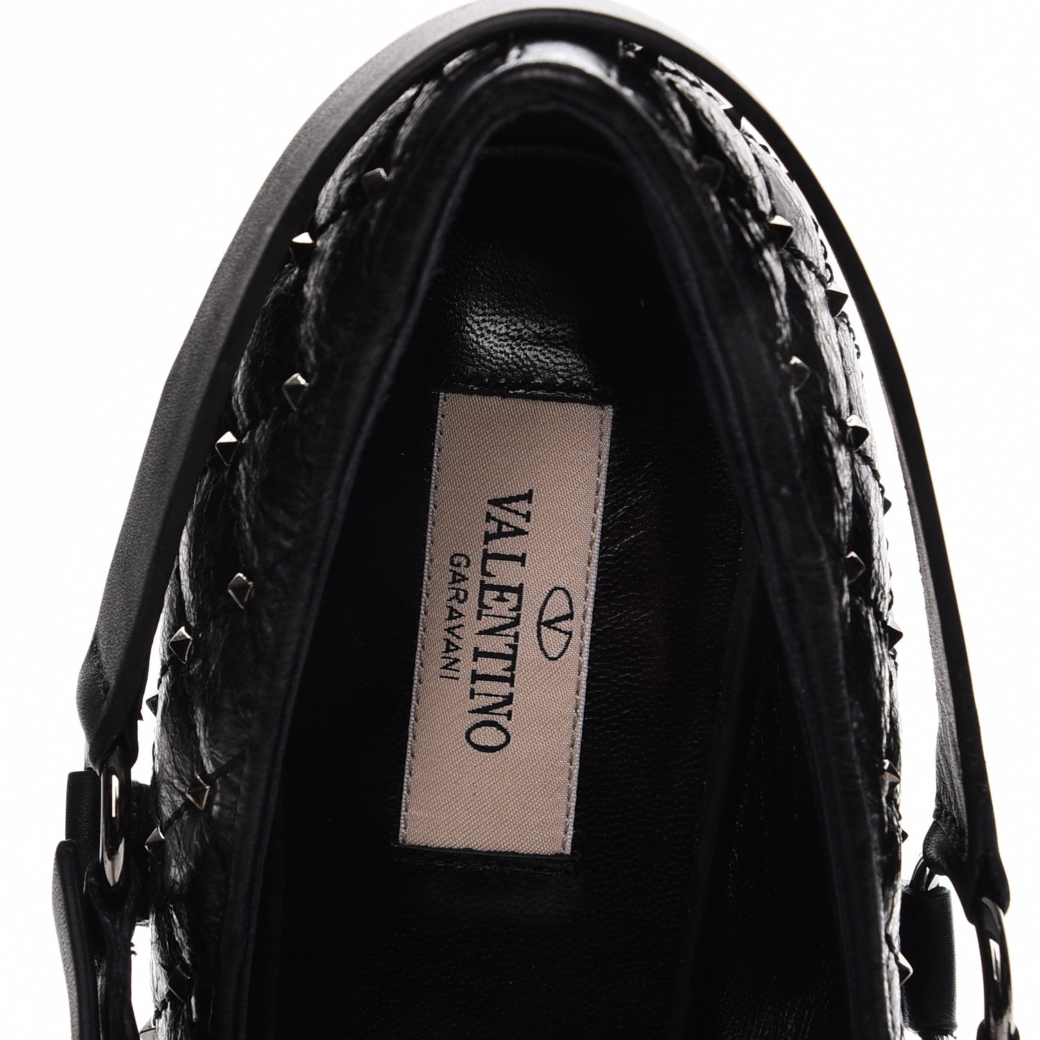 Valentino Garavani Crackled Lambskin Rockstud Spike Captoe Ballerina Flats 39 Black 7 of 9