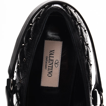 Valentino Garavani Crackled Lambskin Rockstud Spike Captoe Ballerina Flats 39 Black 7 of 9