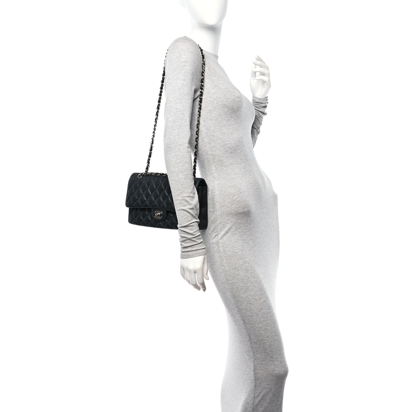 Caviar Quilted Medium Double Flap Black