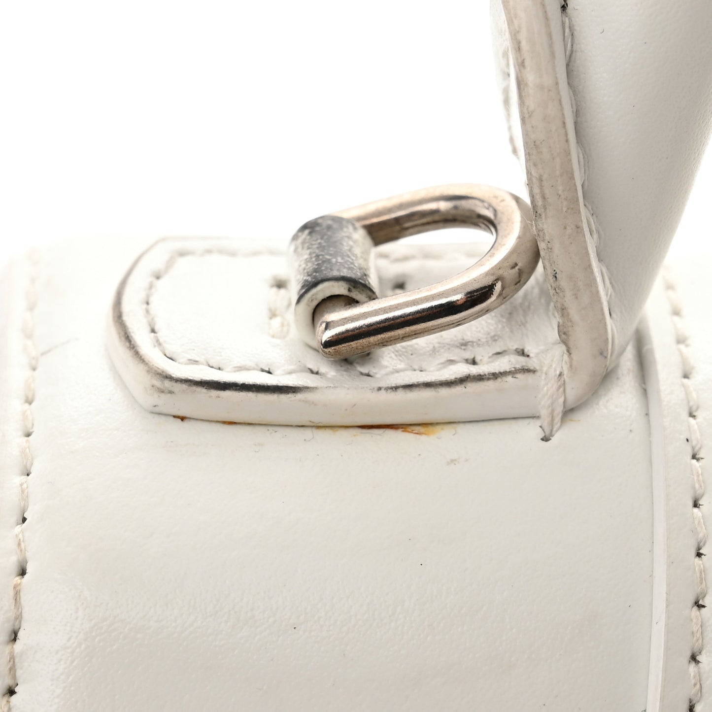 Shiny Box Calfskin Tonal B Small Hourglass Top Handle Bag White