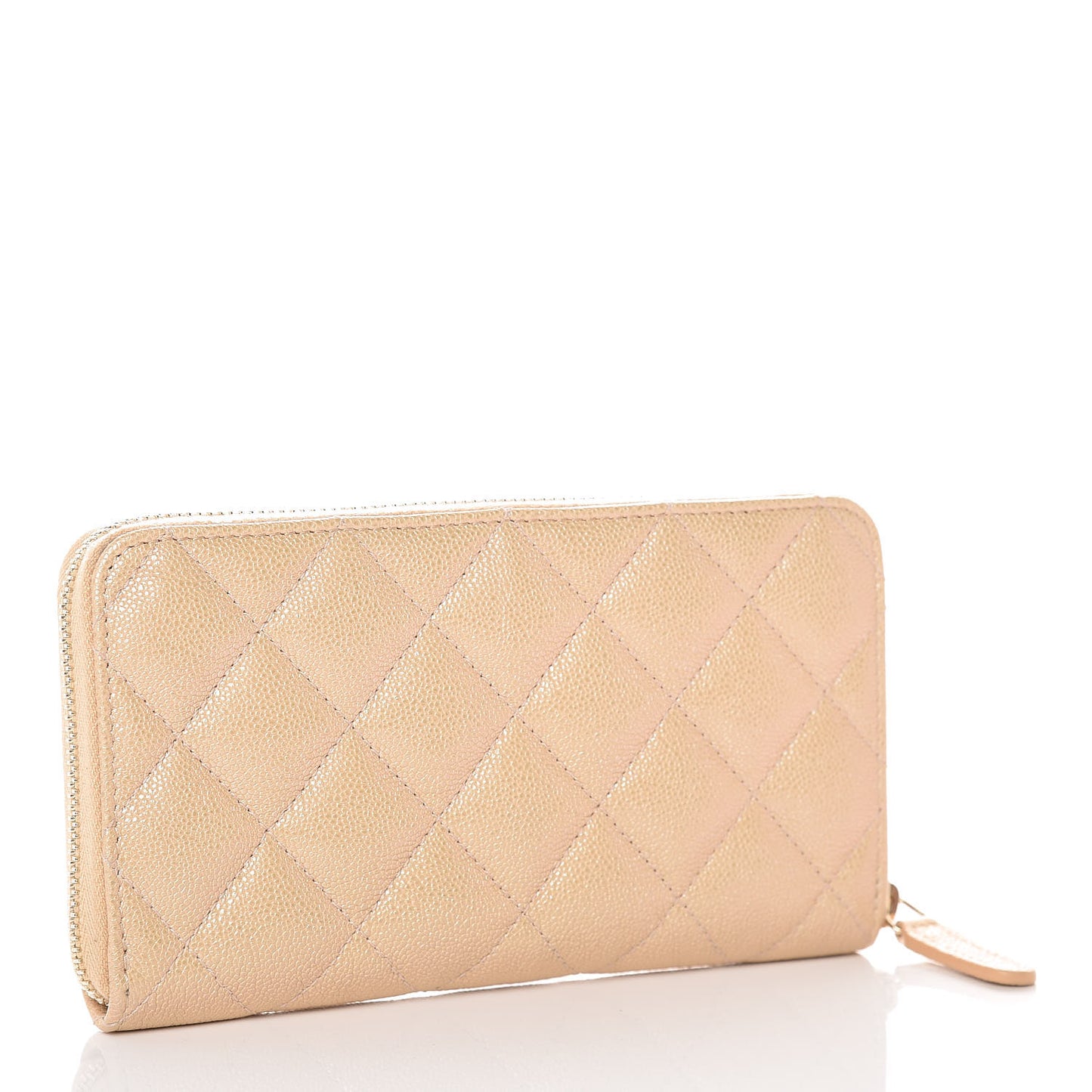 Iridescent Caviar Quilted Medium Zip Around Wallet Beige