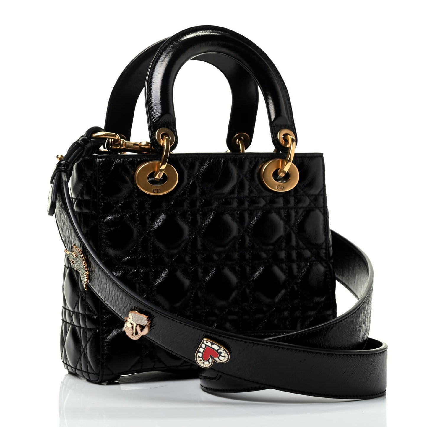 Crinkled Patent Cannage Small Lucky Badges My Lady Dior Black