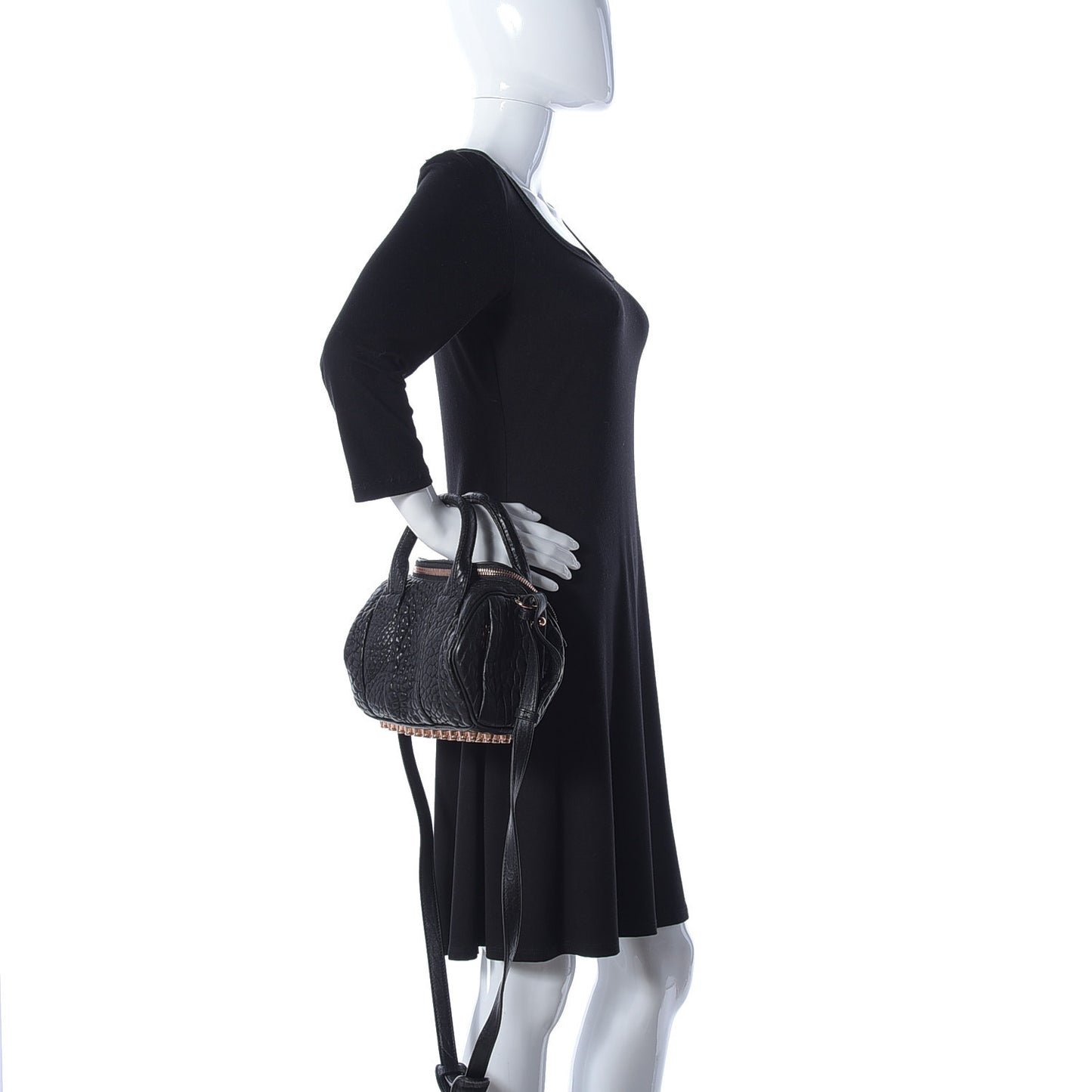 Pebbled Lambskin Mini Rockie Black Rose Gold Hardware