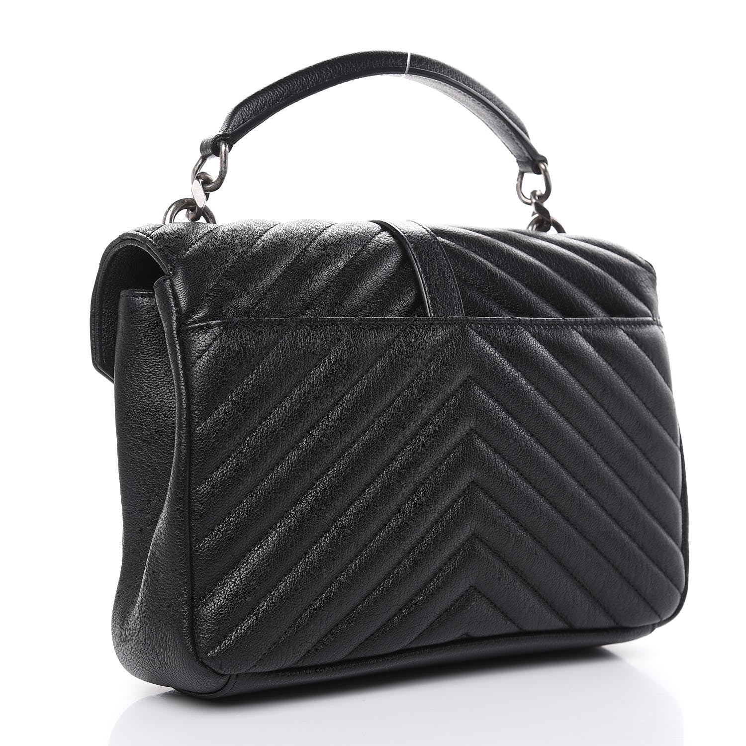 Saint Laurent Sheepskin Matelasse Chevron Monogram Medium College Bag Black 3 of 11