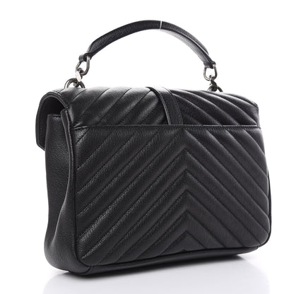 Saint Laurent Sheepskin Matelasse Chevron Monogram Medium College Bag Black 3 of 11