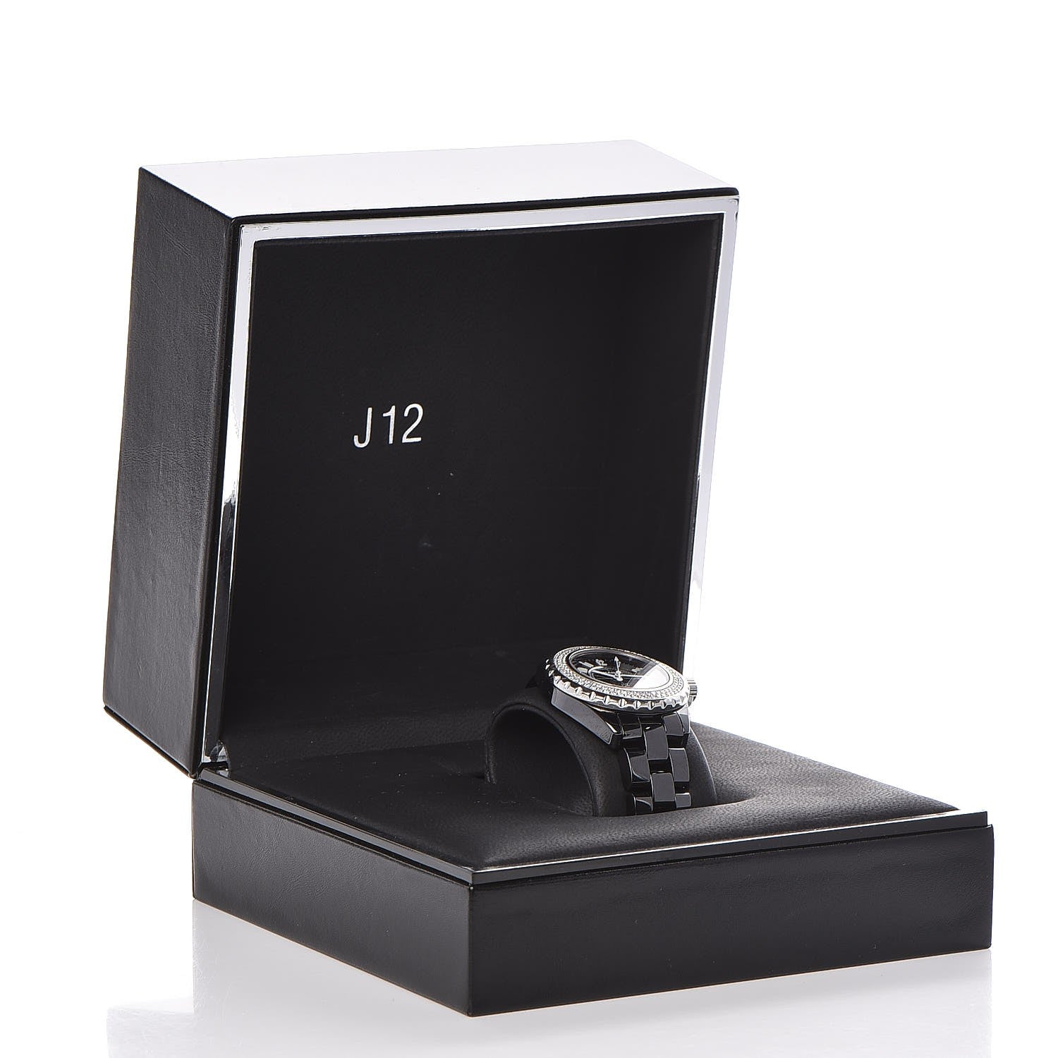 Chanel Stainless Steel Ceramic Diamond Pave Bezel 33mm J12 Quartz Watch Black 7 of 7