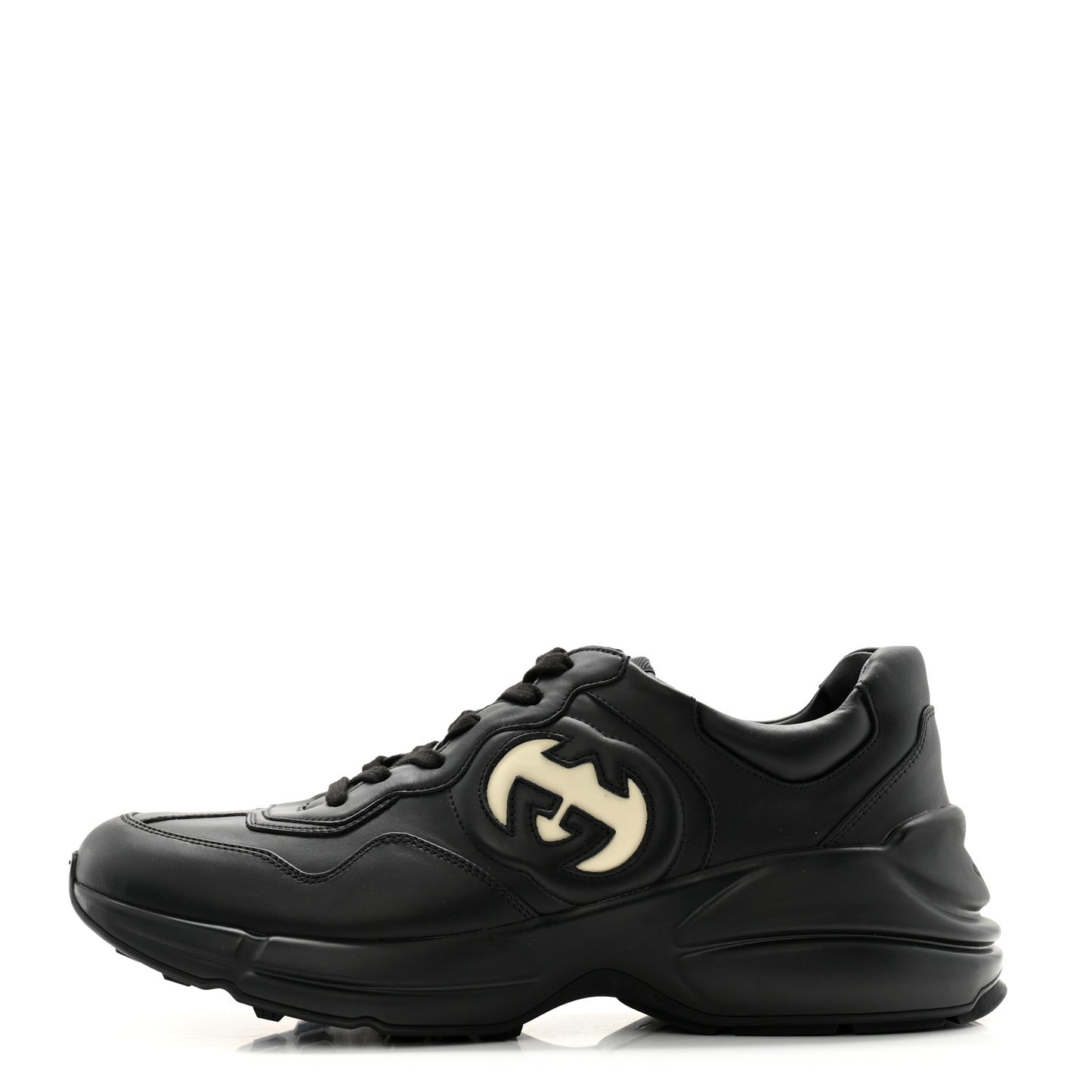 Dali Soft Calfskin Cut Out Interlocking G Mens Rhyton Sneakers 9 Black Ivoire