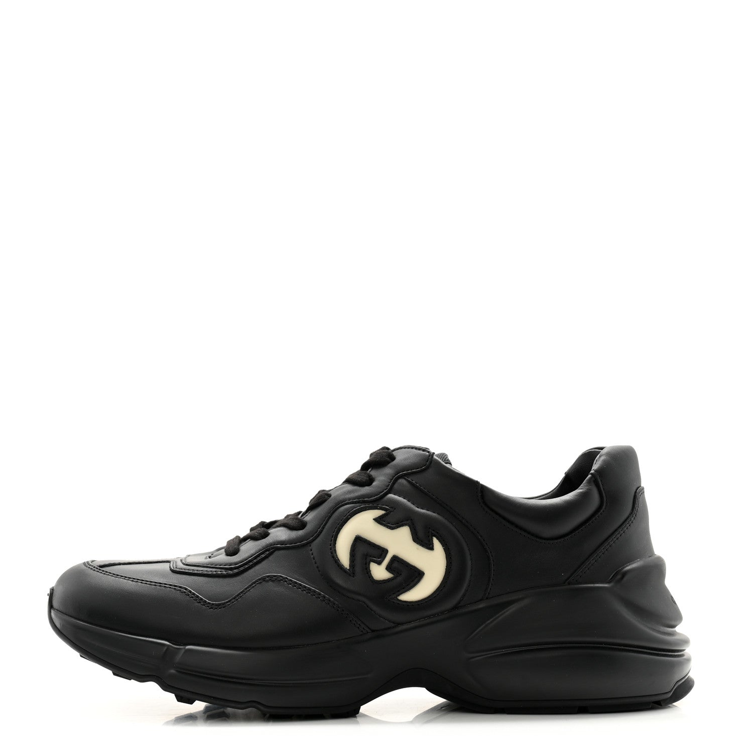 Gucci Dali Soft Calfskin Cut Out Interlocking G Mens Rhyton Sneakers 9 Black Ivoire 1 of 11