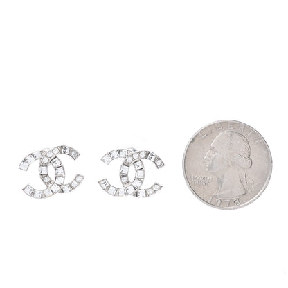 Chanel Baguette Crystal CC Earrings Silver 2 of 6