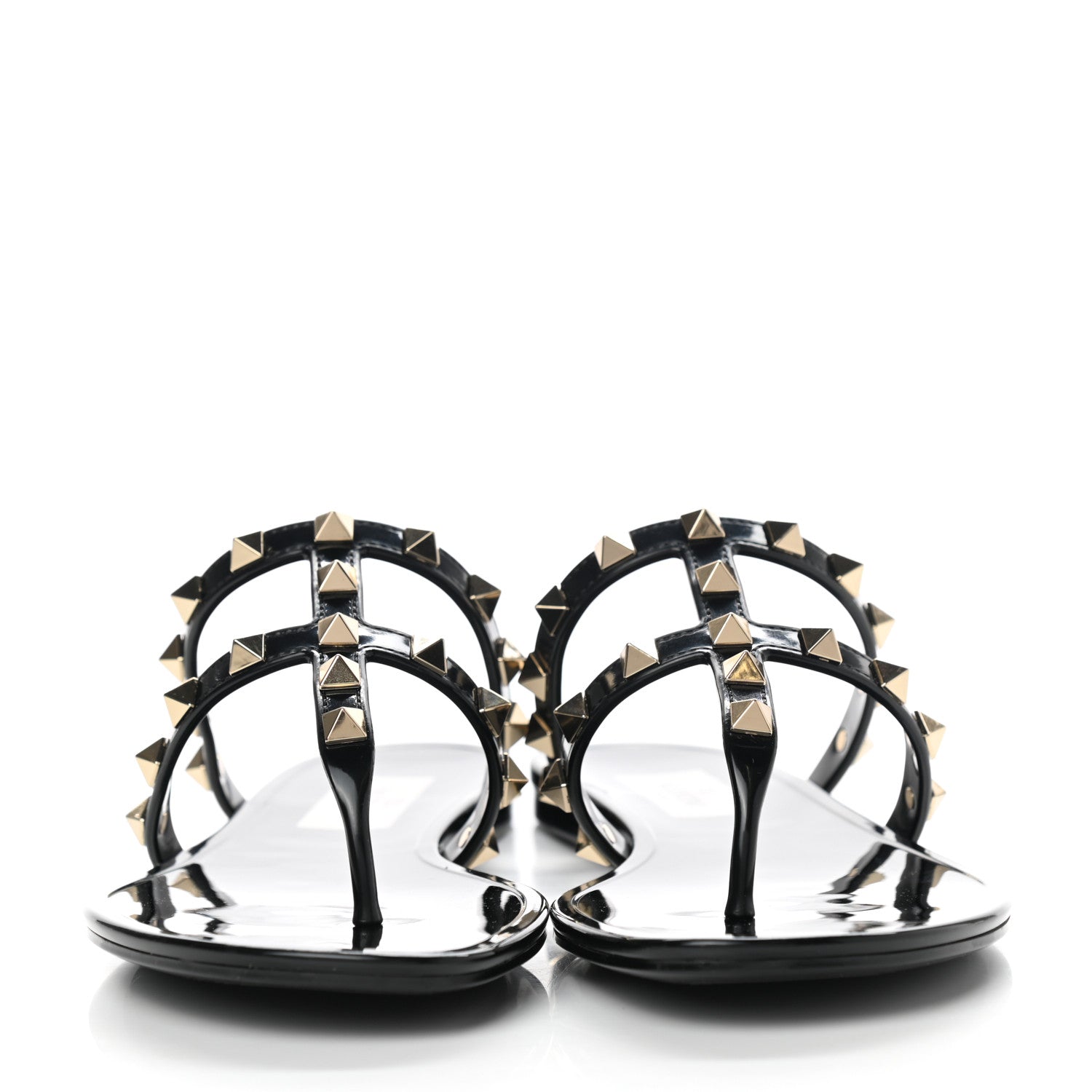 Valentino Garavani PVC Jelly Rockstud Caged Flat Thong Sandals 35 Black 2 of 7