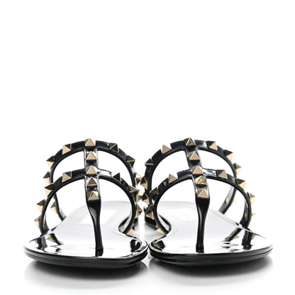 Valentino Garavani PVC Jelly Rockstud Caged Flat Thong Sandals 35 Black 2 of 7