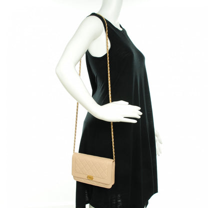 Chanel Lambskin Quilted Boy Wallet On Chain WOC Beige 2 of 12