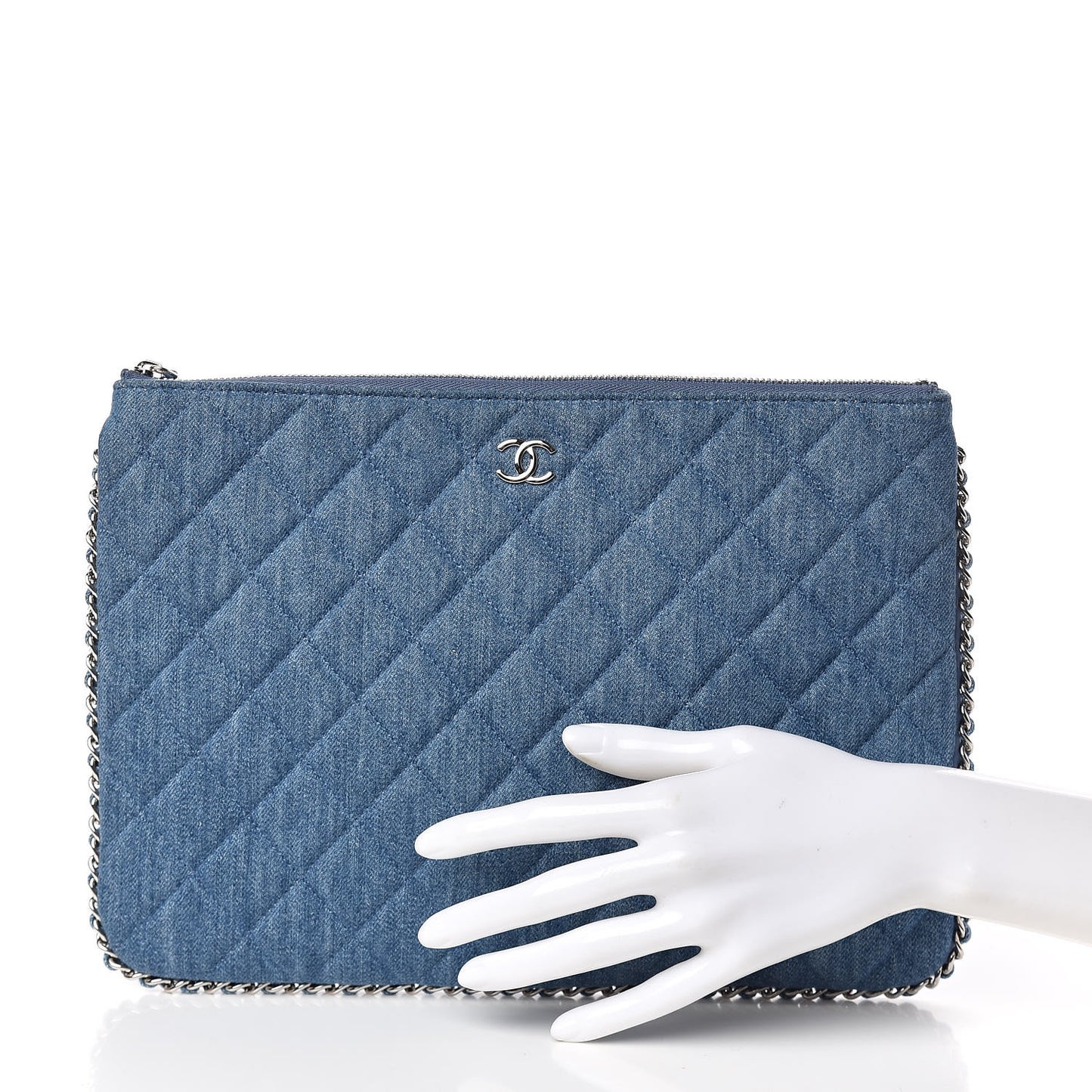 Denim Chain Around Quilted Medium Cosmetic Case Blue