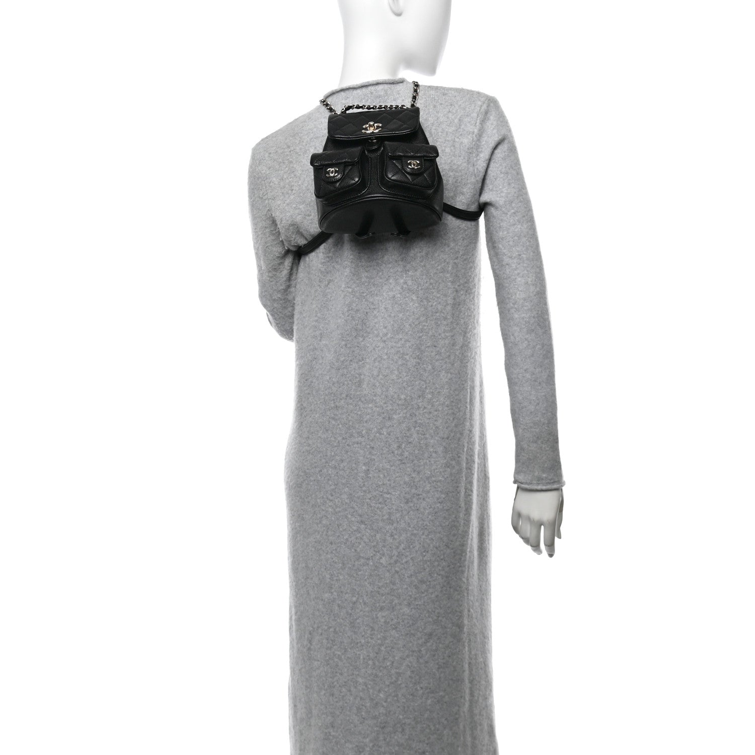 Chanel Shiny Caviar Quilted Small Duma Pockets Drawstring Backpack Black 2 of 11