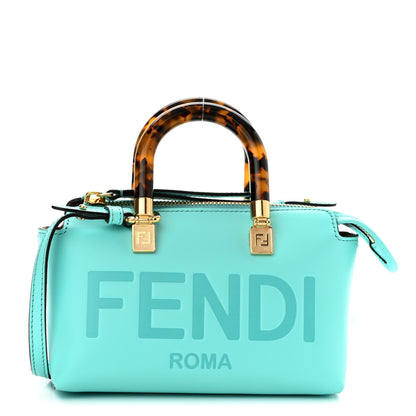 Fendi Vitello King Plexiglass Logo Embossed Mini By The Way Top Handle Boston Bag Spring Turquoise 1 of 12