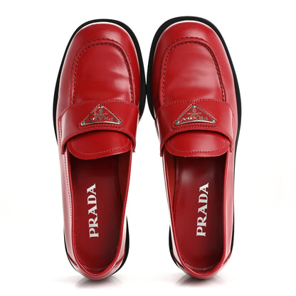 Prada Spazzolato Metal Triangle Logo 20mm Loafers 38 38 Scarlotto 2 of 18
