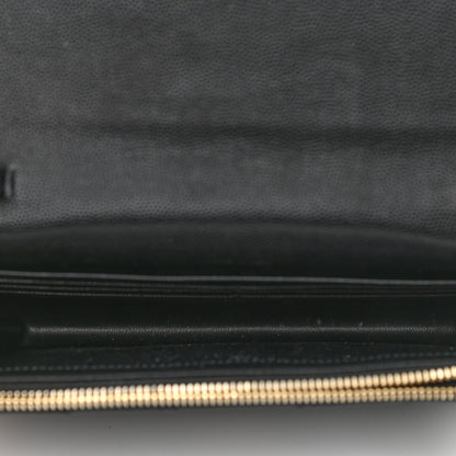 Saint Laurent Grain De Poudre Matelasse Chevron Monogram Chain Wallet Black 4 of 9
