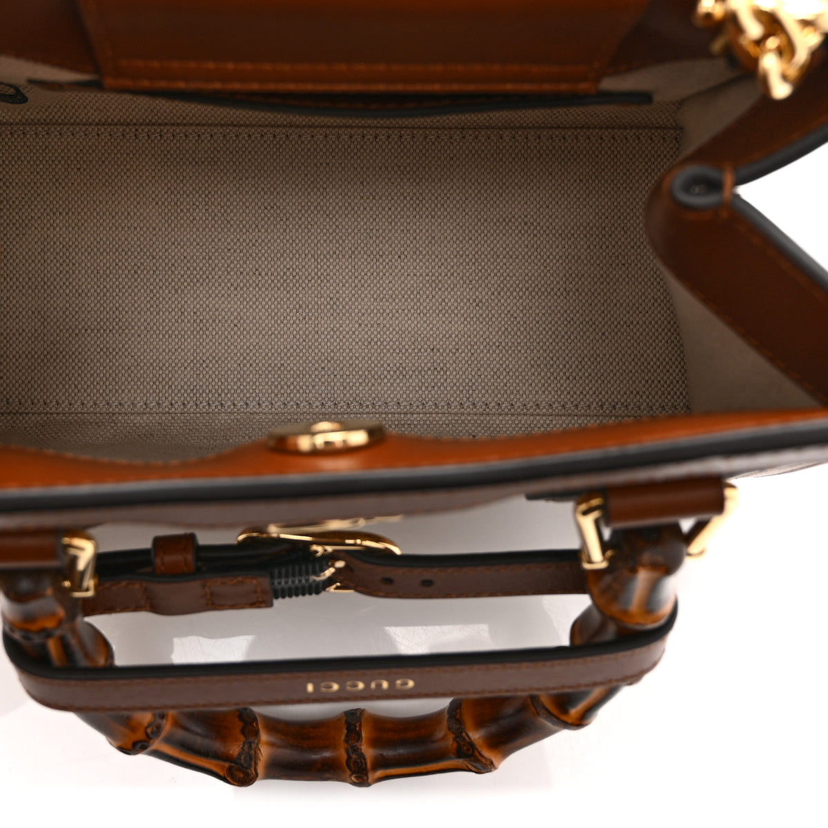 New Canvas Charisma Calfskin Crystal GG Monogram Mini Diana Tote Bag Camel Ebony