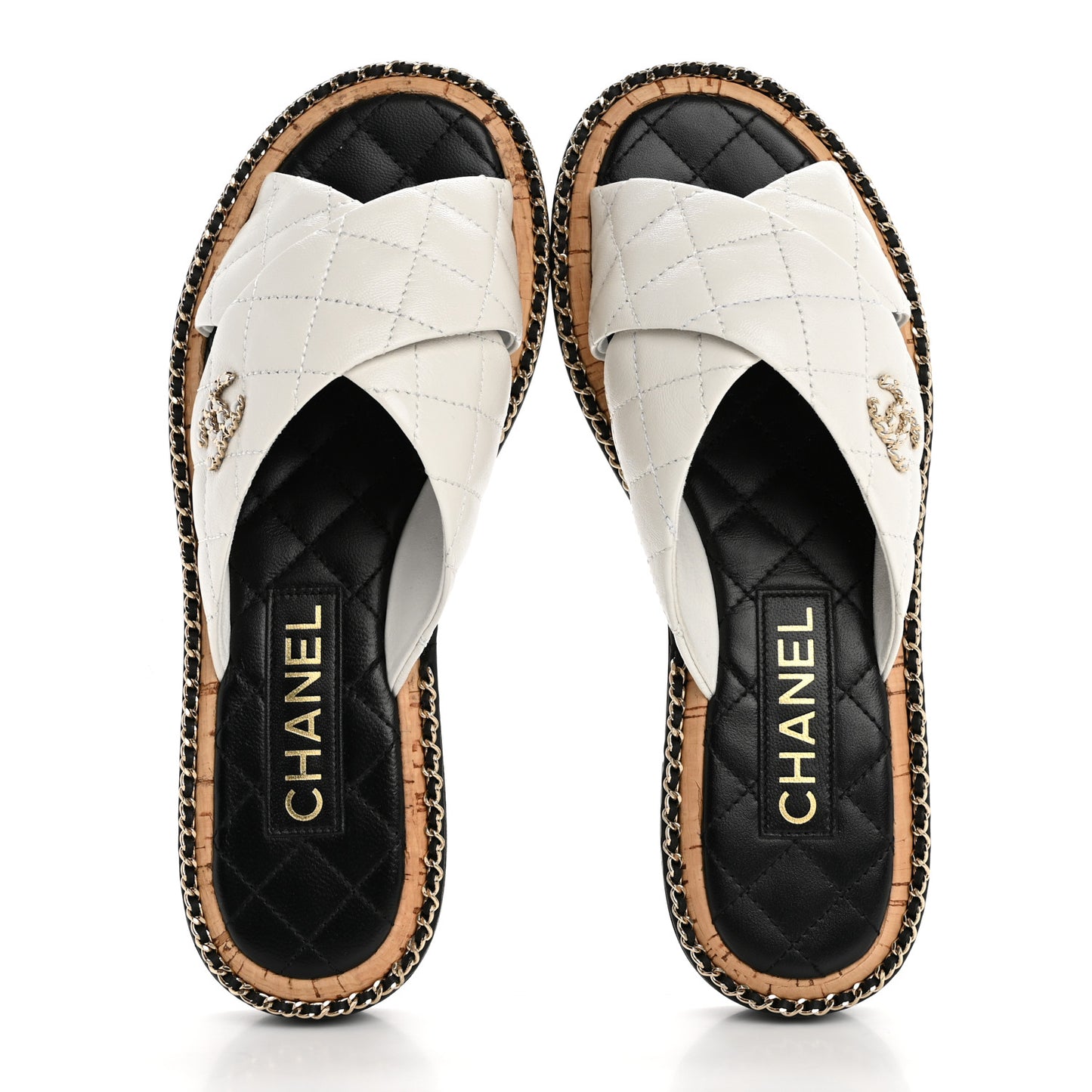 Lambskin Quilted Chain CC Sandals 37.5 White