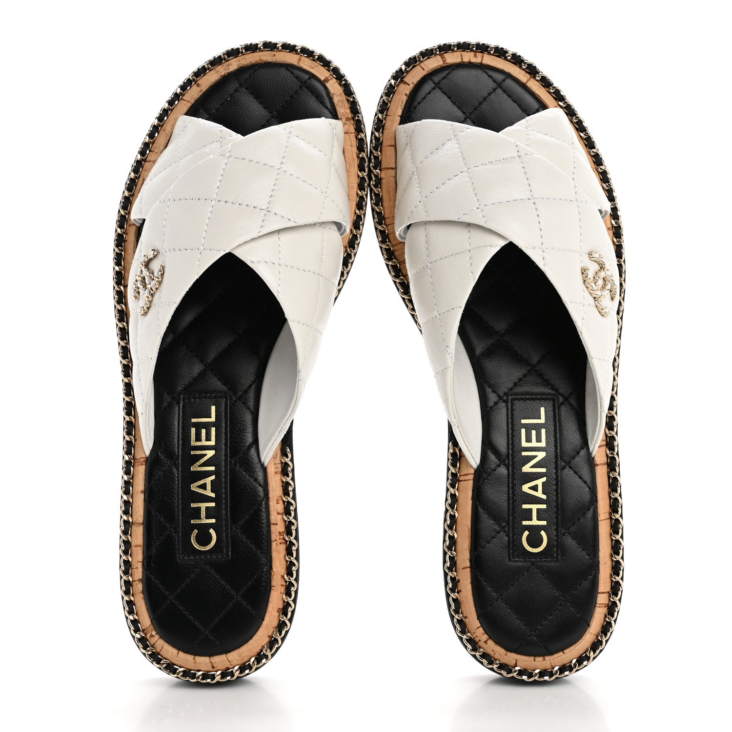 Chanel Lambskin Quilted Chain CC Sandals 37.5 White 2 of 10