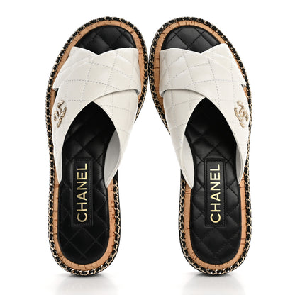 Chanel Lambskin Quilted Chain CC Sandals 37.5 White 2 of 10