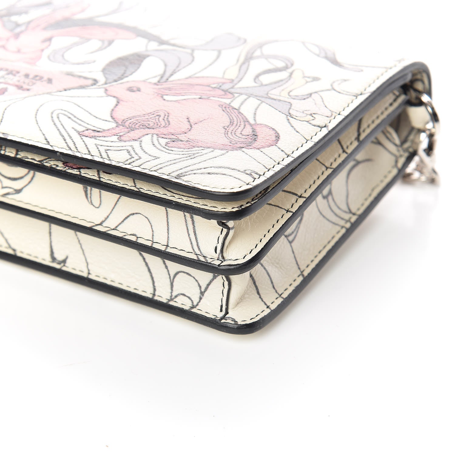 Prada X JAMES JEAN Glace Calfskin Rabbit Print Wallet On Chain Opaline 8 of 9