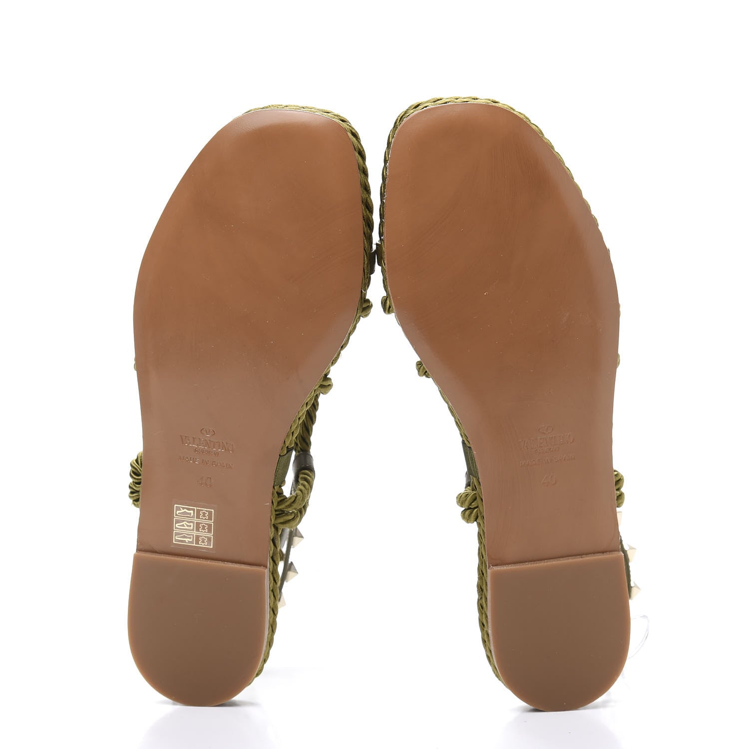 Valentino Garavani Calfskin Silk Rockstud Ankle Wrap Torchon Espadrille Flat Sandals 40 Lichen 5 of 9