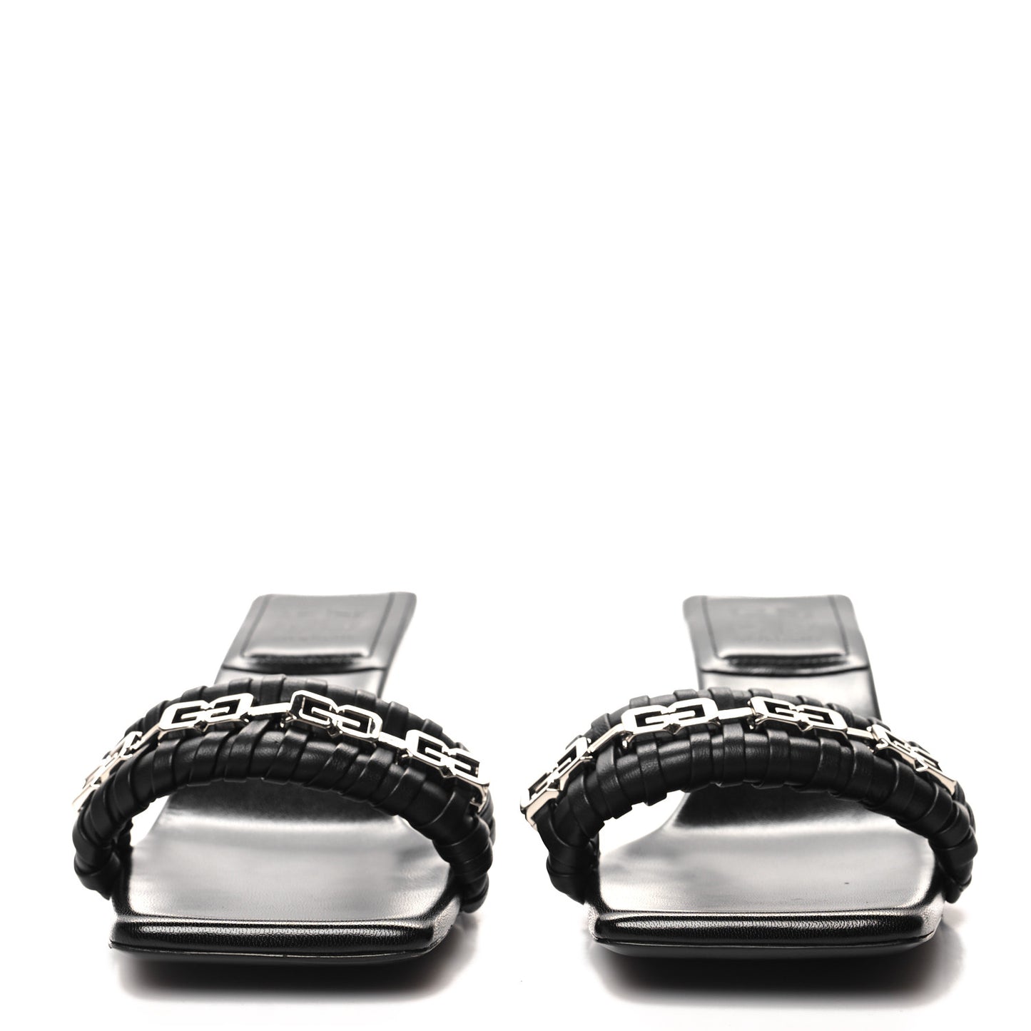 Woven Lambskin G Chain 50mm Kitten Heel Sandals 39 Black