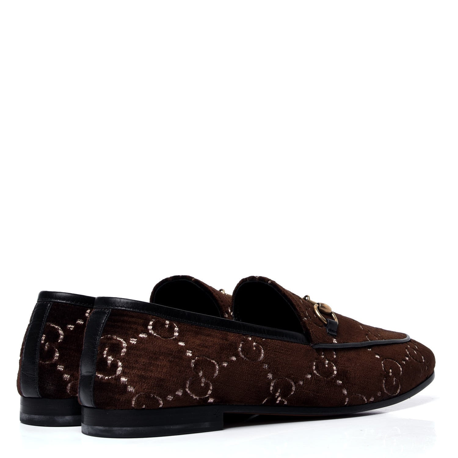 Gucci Velvet GG Monogram Horsebit Womens Jordaan Loafers 39 Brown Black 3 of 6