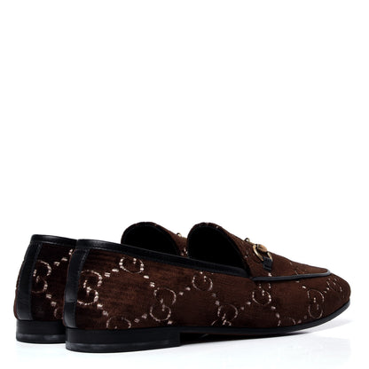 Gucci Velvet GG Monogram Horsebit Womens Jordaan Loafers 39 Brown Black 3 of 6