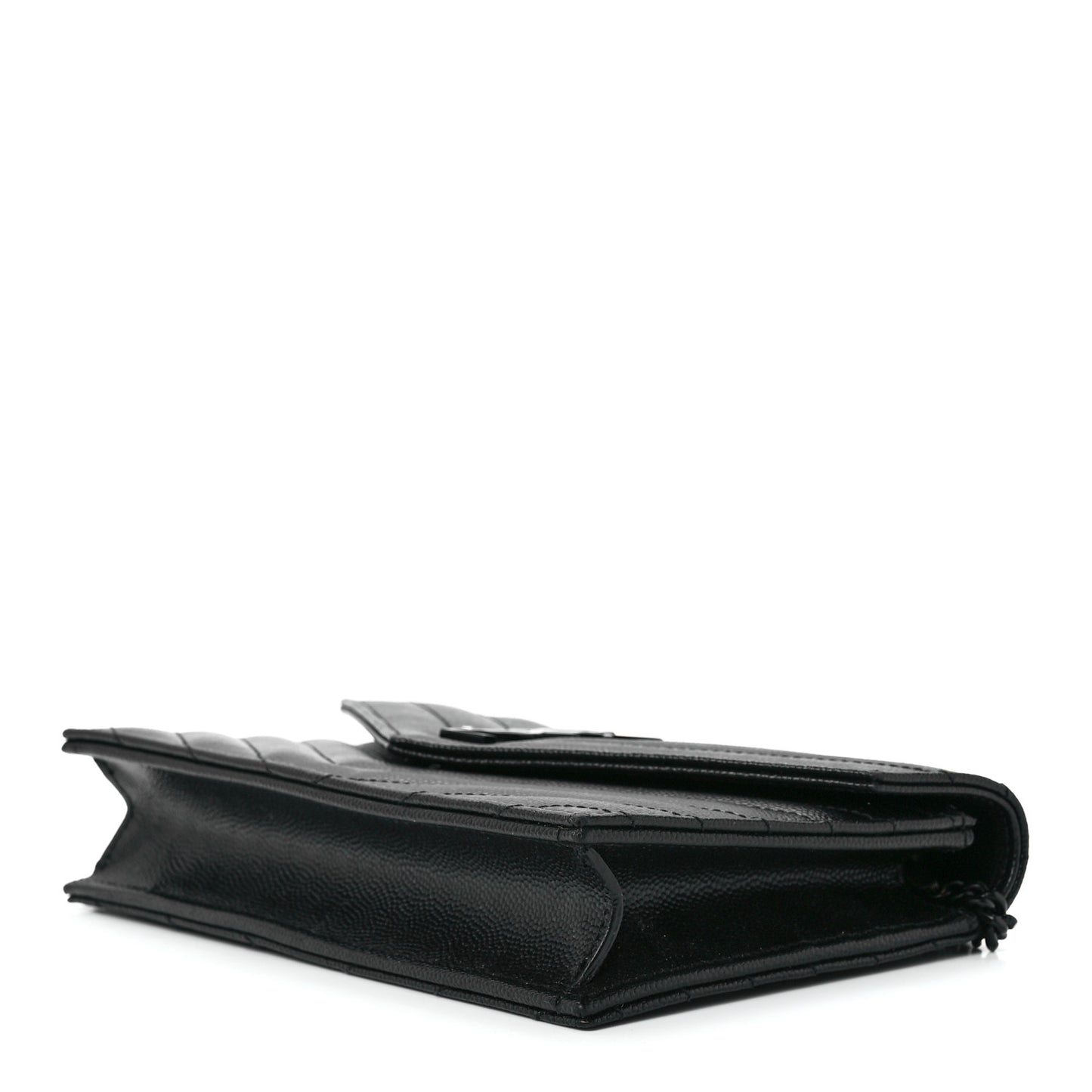 Grain De Poudre Matelasse Chevron Monogram Monochrome Envelope Chain Wallet Black