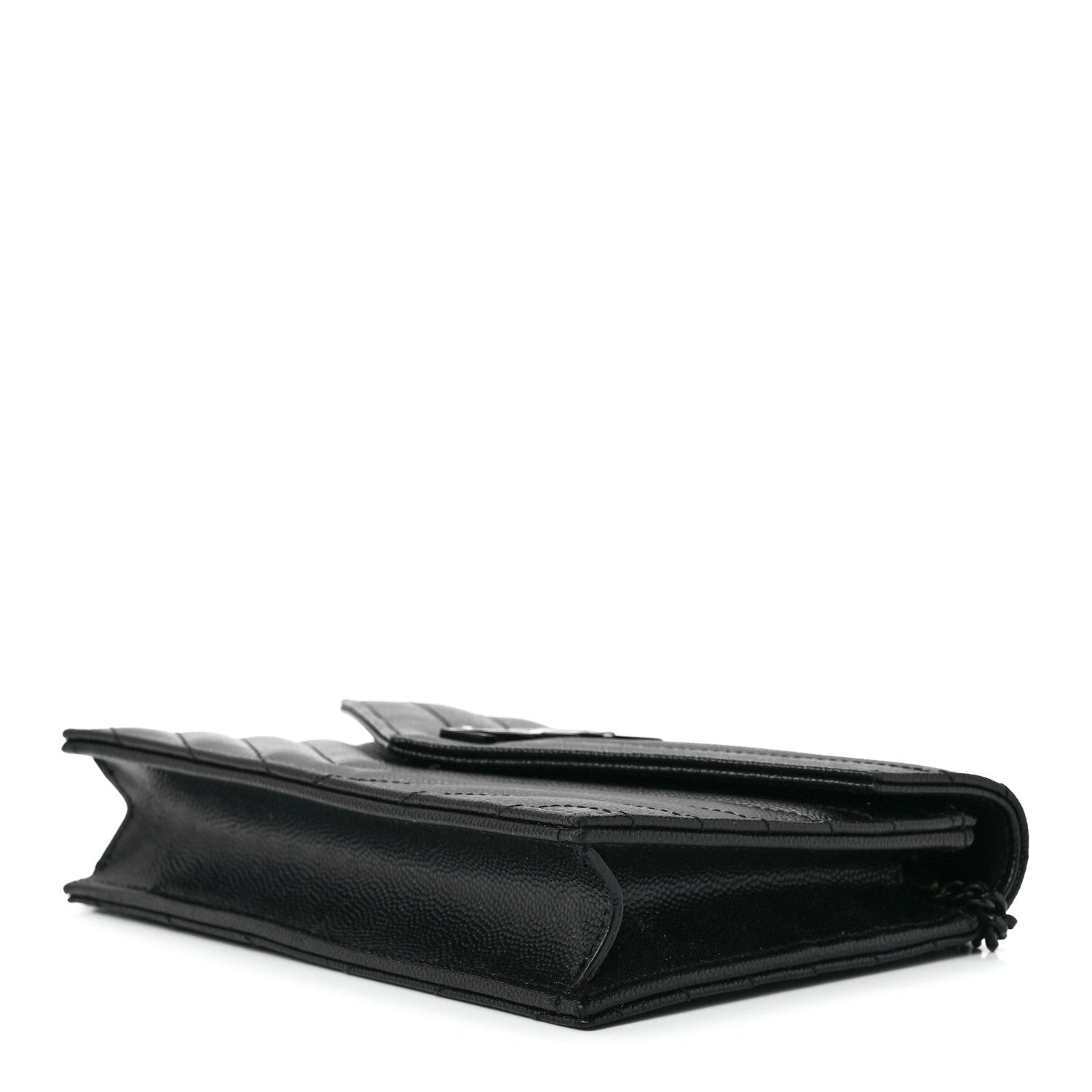 Saint Laurent Grain De Poudre Matelasse Chevron Monogram Monochrome Envelope Chain Wallet Black 9 of 12