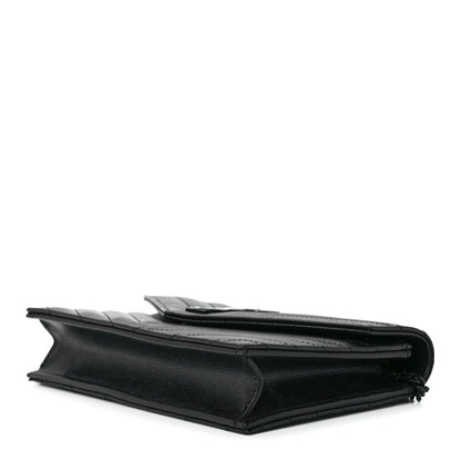 Saint Laurent Grain De Poudre Matelasse Chevron Monogram Monochrome Envelope Chain Wallet Black 9 of 12