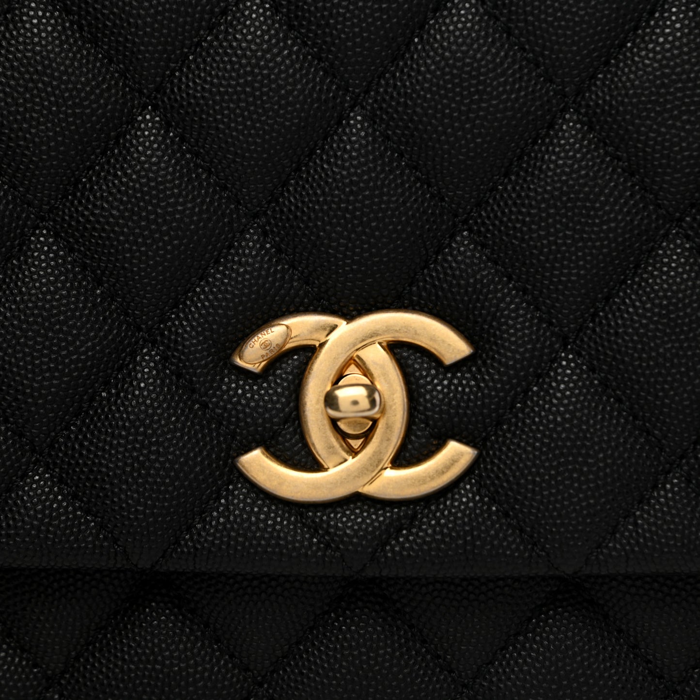 Caviar Lizard Embossed Quilted Small Coco Handle Flap Black
