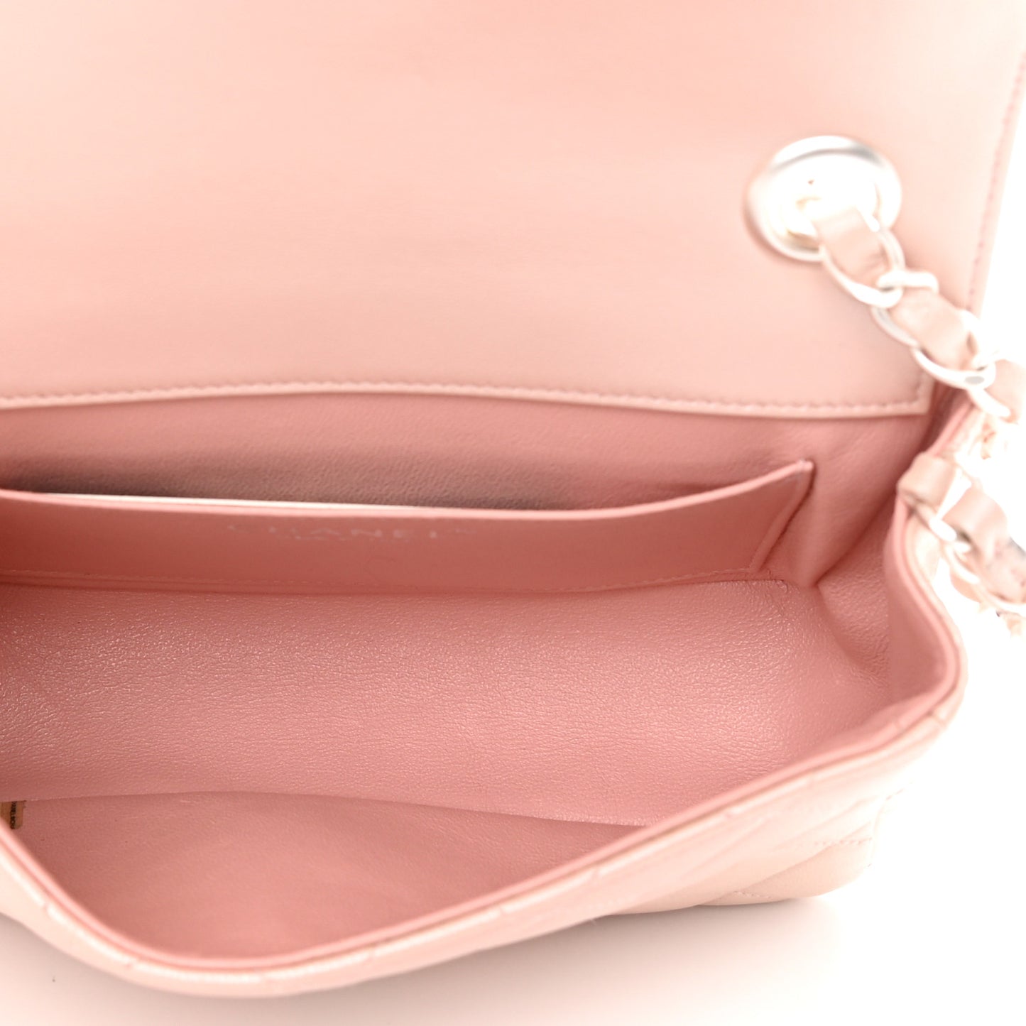 Metallic Lambskin Quilted Extra Mini Rectangular Flap Pink