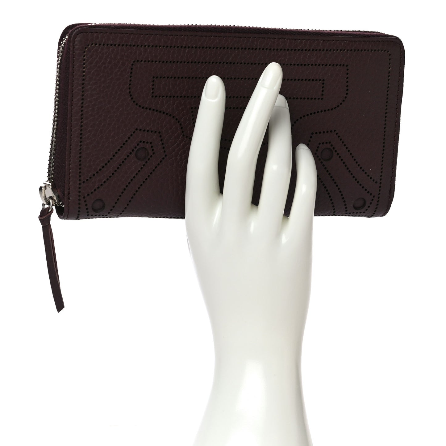 Veau Grana Perforated Blackout Hardware Continental Zip Around Wallet Rouge Acajou