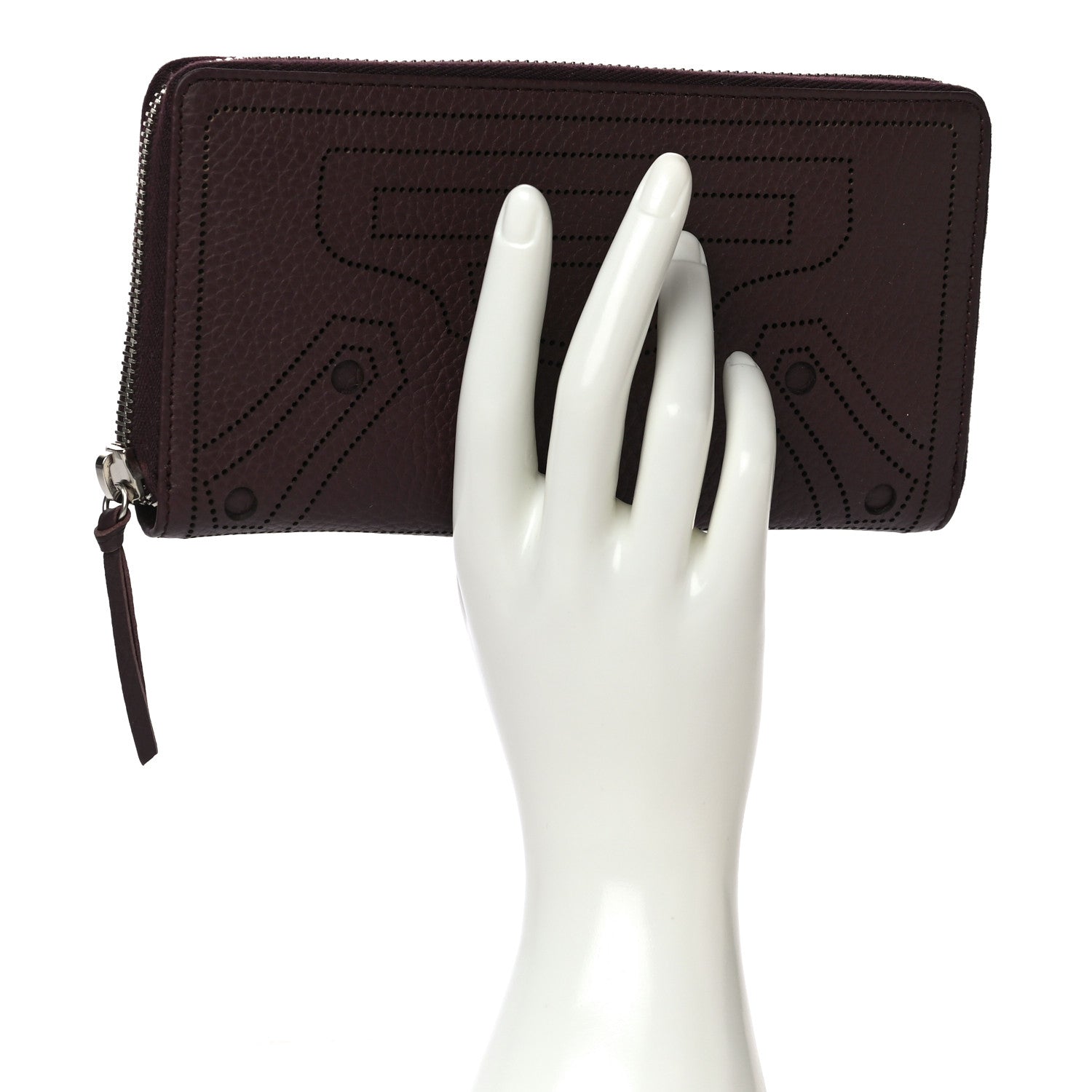 Balenciaga Veau Grana Perforated Blackout Hardware Continental Zip Around Wallet Rouge Acajou 2 of 9