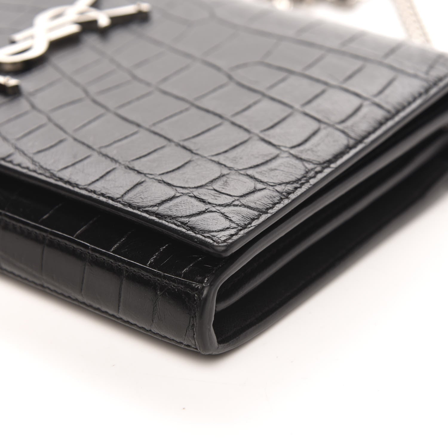Saint Laurent Crocodile Embossed Calfskin Monogram Chain Wallet Black 10 of 10