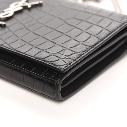 Saint Laurent Crocodile Embossed Calfskin Monogram Chain Wallet Black 10 of 10